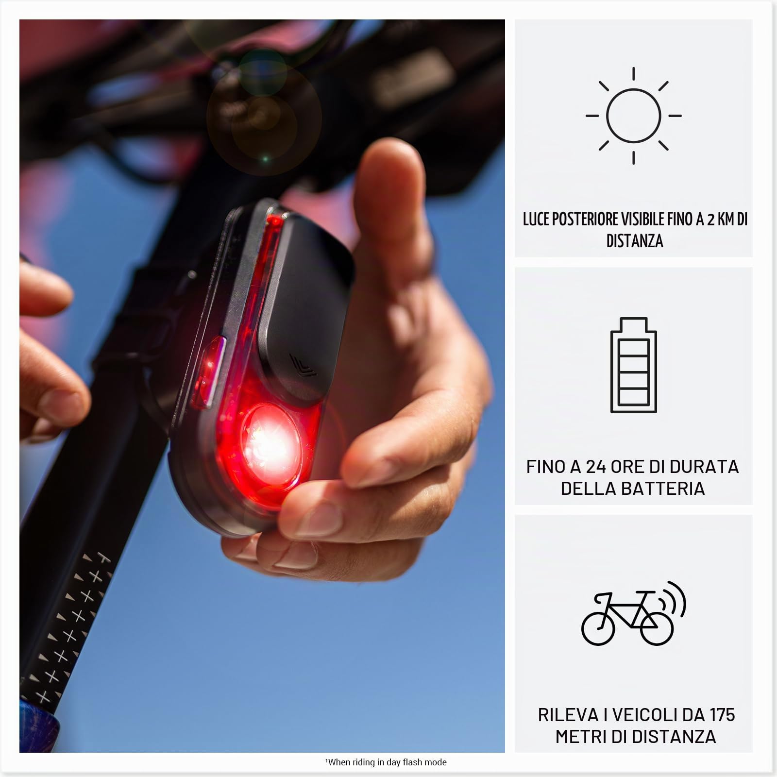 GARMIN Varia RearVue 820 - Radar retrovisore avanzato e fanale posteriore | Fino a 24 ore di durata della batteria e fanale posteriore luminoso visibile fino a 2 km | Traccia veicoli fino a 175 metri