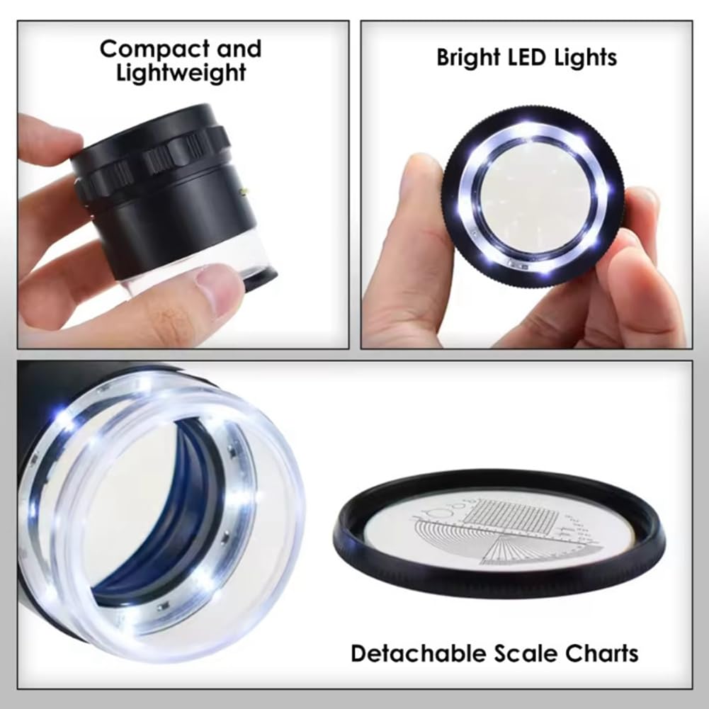 Lupa de Joyero con LED, Lupa de 10X de Aumento, Longitud Ajustable con Diodo Emisor de Luz, Campo de Visión de 25 Mm, Longitud Ajustable.