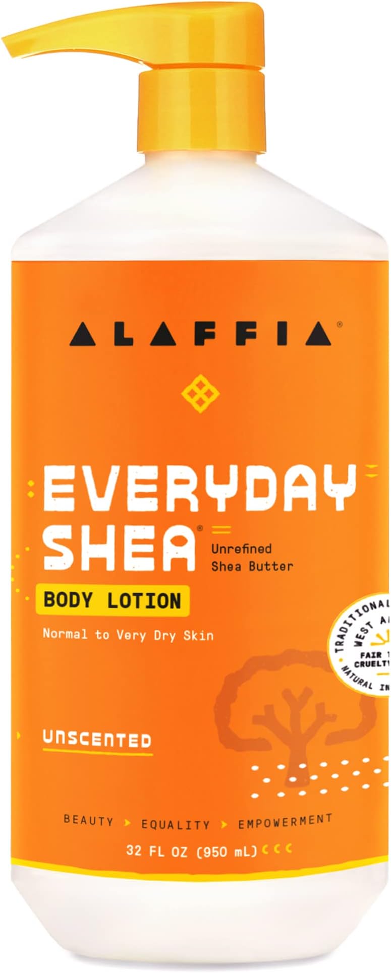 Alaffia Everyday Shea Body Lotion - Normal to Very Dry Skin, Moisturizing Support for Hydrated, Soft, and Supple Skin with Shea Butter and Lemongrass, Fair Trade, Unscented, 32 Fl Oz