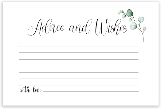 Watercolor Advice and Wishes Cards, 50 Pack, Double Sided, 4x6, Uncoated, Heavyweight Card Stock, Ideal for Weddings, Wedding Receptions, Bridal Showers, Baby Showers, other Parties and Celebrations