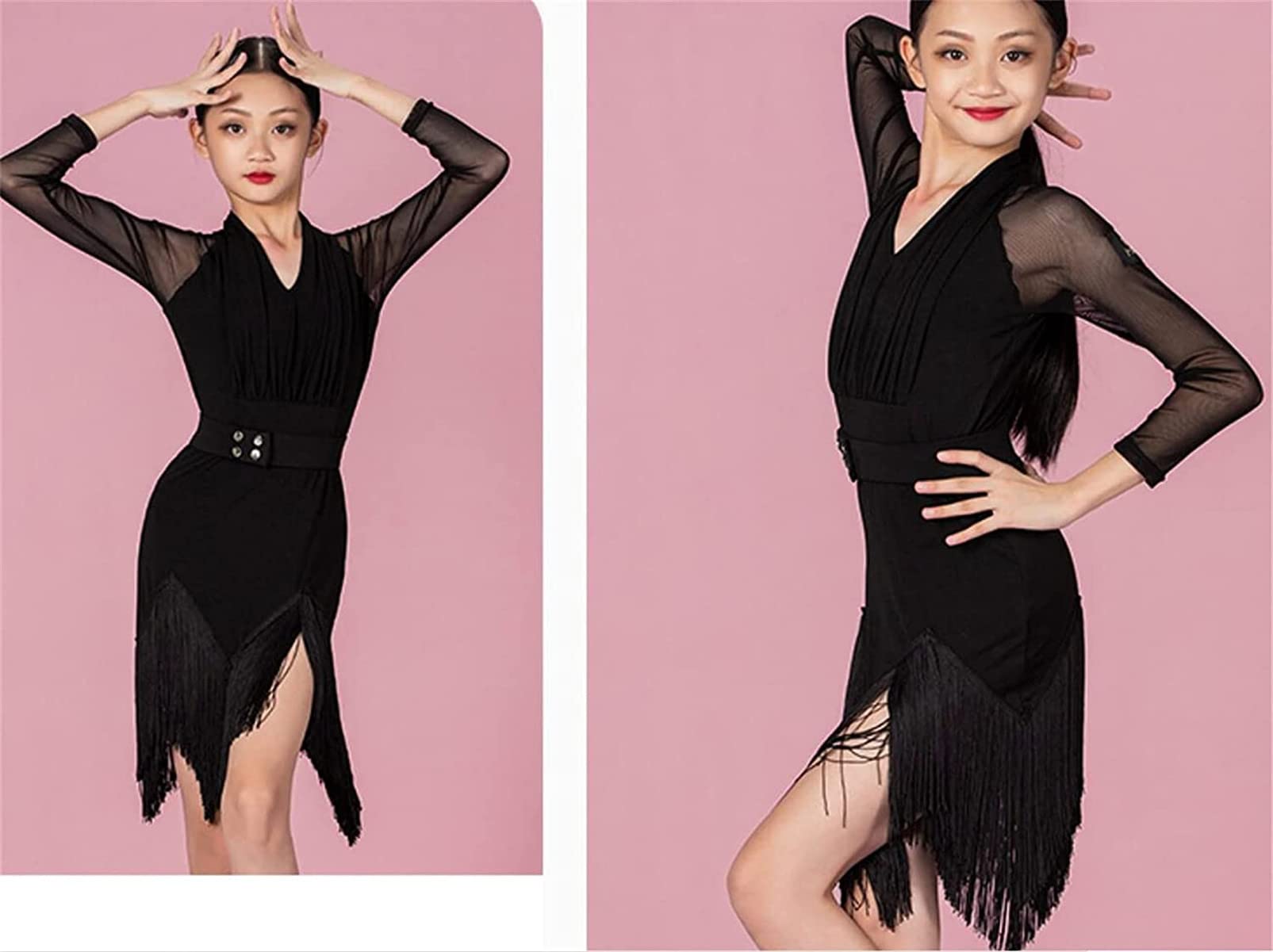 Costumi di Danza Moderna per Ragazze per Bambini Gonna con Nappe A Maniche Lunghe Body per Ginnastica Vestito da Ballerino di Jazz Latino per Spettacoli di Danza sul Palco