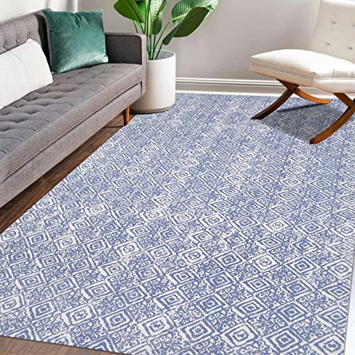 Hebe Large Boho Area Rug 4'X6' Machine Washable Vintage Bohemian Rug Cotton Boho Outdoor Rug Farmhouse Floor Carpet For Kitchen Entryway Living Room Bedroom Decor,Blue #TOP5