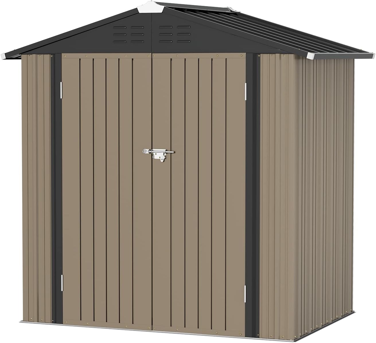 Greesum Metal Outdoor Storage Shed 6FT x 4FT, Steel Utility Tool Shed Storage House with Door & Lock for Backyard Garden Patio Lawn (6' x 4'), Brown