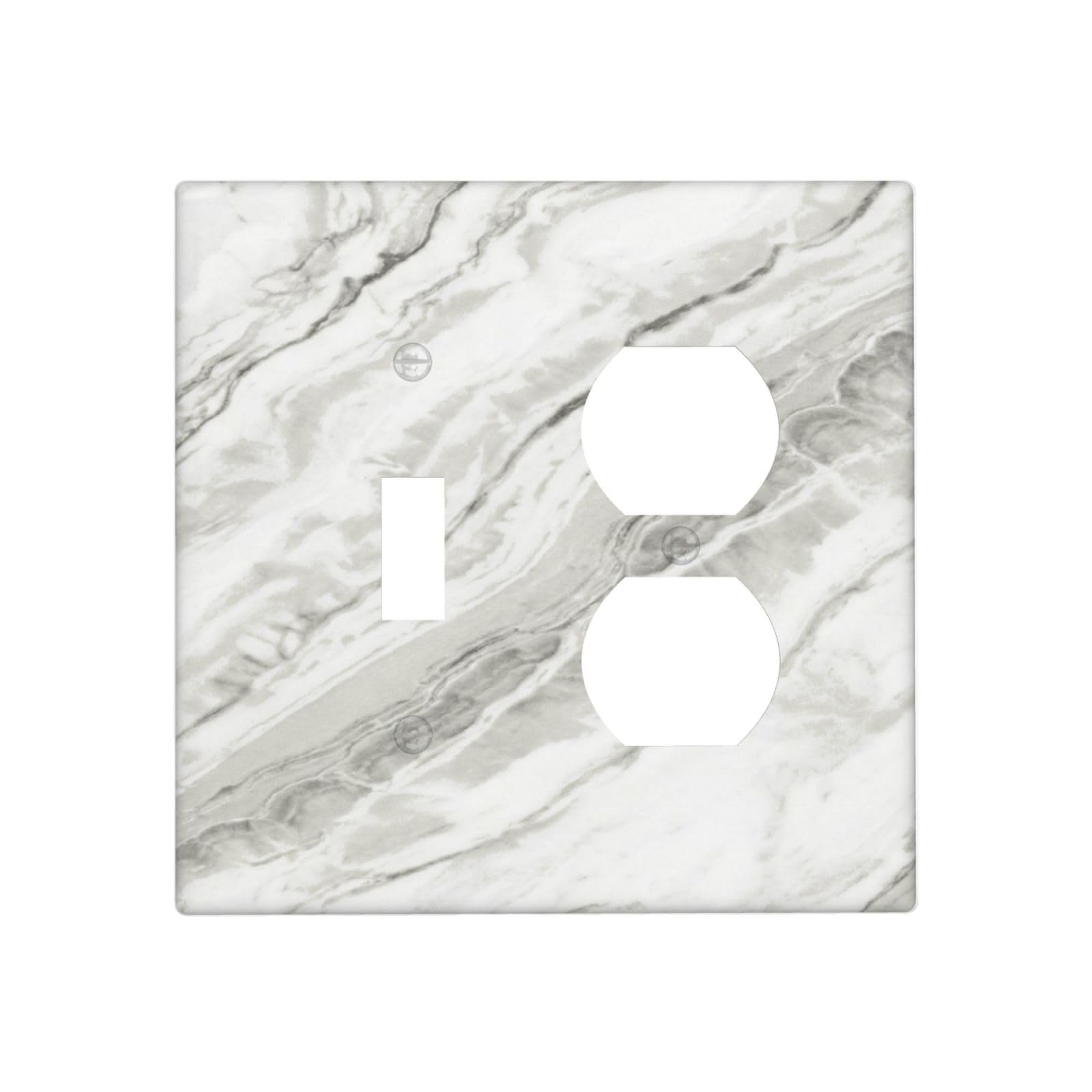 Modern White Grey Cream Marble 2 Gang 1 Toggle/Duplex Combo Outlet Light Switch Cover Wall Plate Combination Receptacle Faceplate Decorative Switchplate