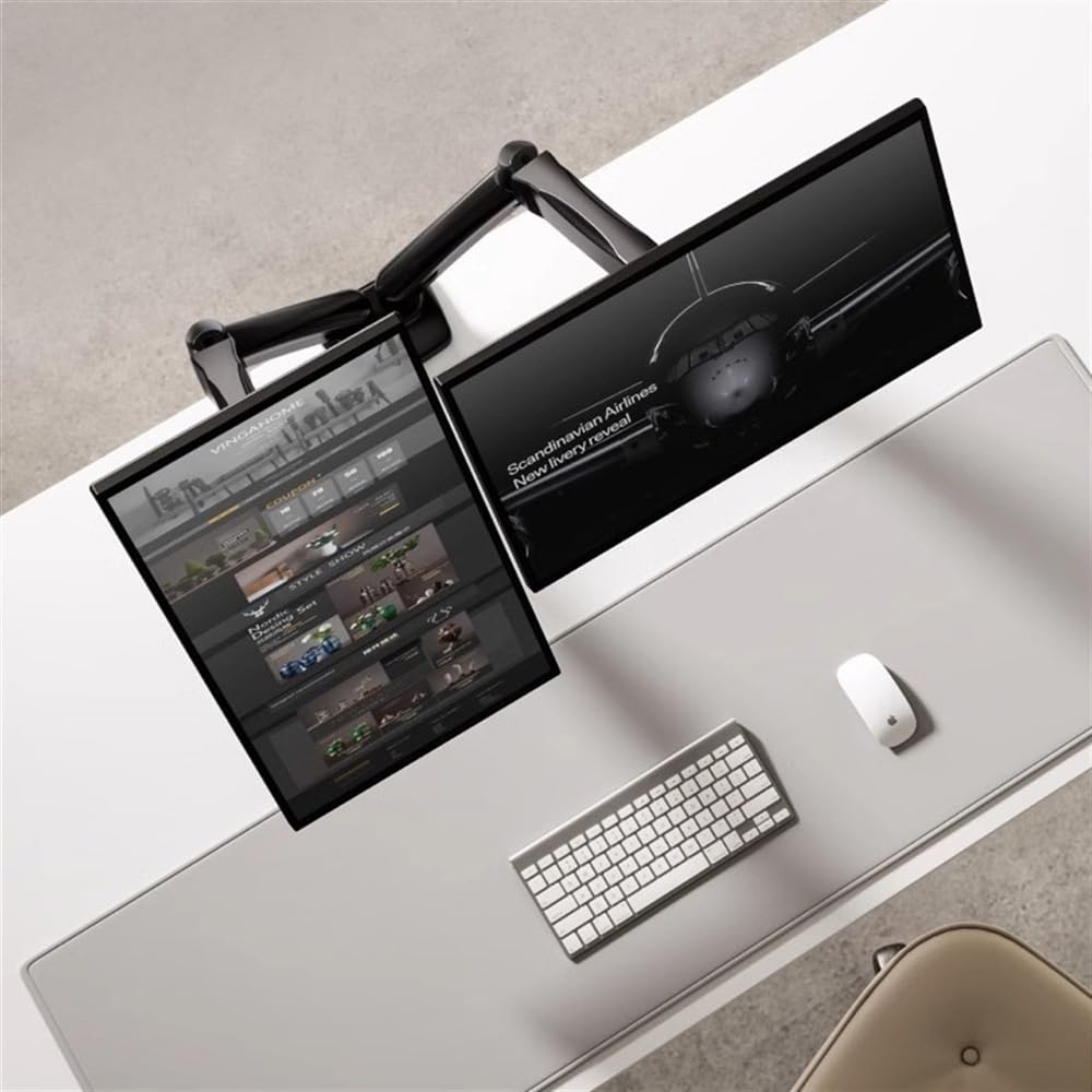 Supporto per monitor a doppio monitor regolabile con molla a gas, portata fino a 9 kg, supporto doppio monitor da 17-32" per scrivania, con VESA 75/100 mm, con morsetto a C e beccuccio