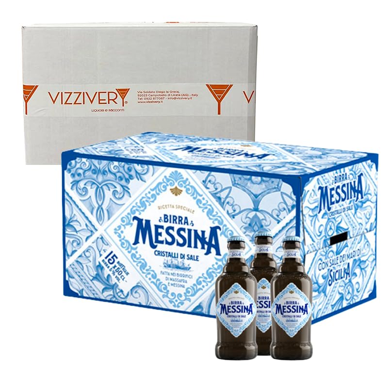 Birra Messina Cristalli di Sale - Birra Siciliana - con Sale dai Mari di Sicilia - Cassa da 24 Bottiglie da 33cl - 4,7% Vol.