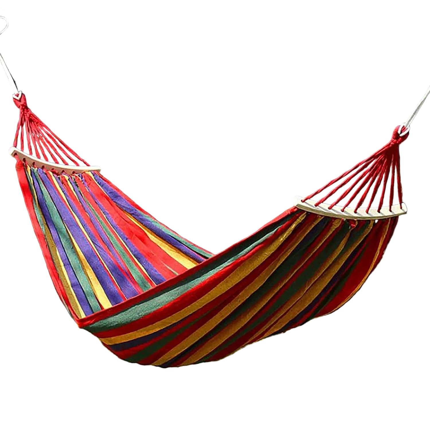 Hammock with Spreader Bars, Thickened Durable Canvas, 265x102cm, Portable Outdoor Hammock with Storage Bag, 330 lb Load Capacity, for Camping, Hiking, Beach, Garden (Red Stripe)