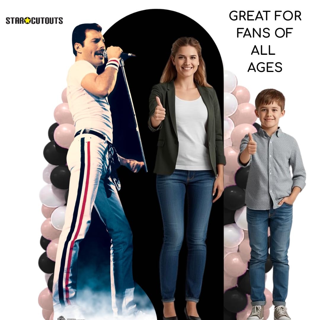 Star Cutouts Ltd CS700 Figura di cartone a grandezza naturale di Freddie Mercury 1982, colore con supporto da tavolo gratuito, perfetta per fan, feste, collezionisti ed eventi, tinta unita,