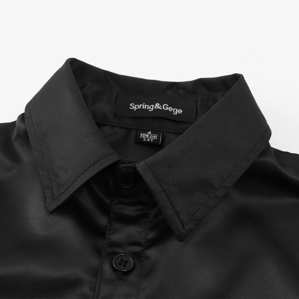 Spring&Gege Boys Shiny Satin Dress Shirts Sateen Short Sleeve Wrinkle-Free Solid Formal Wedding Button Down Shirts - Image 4