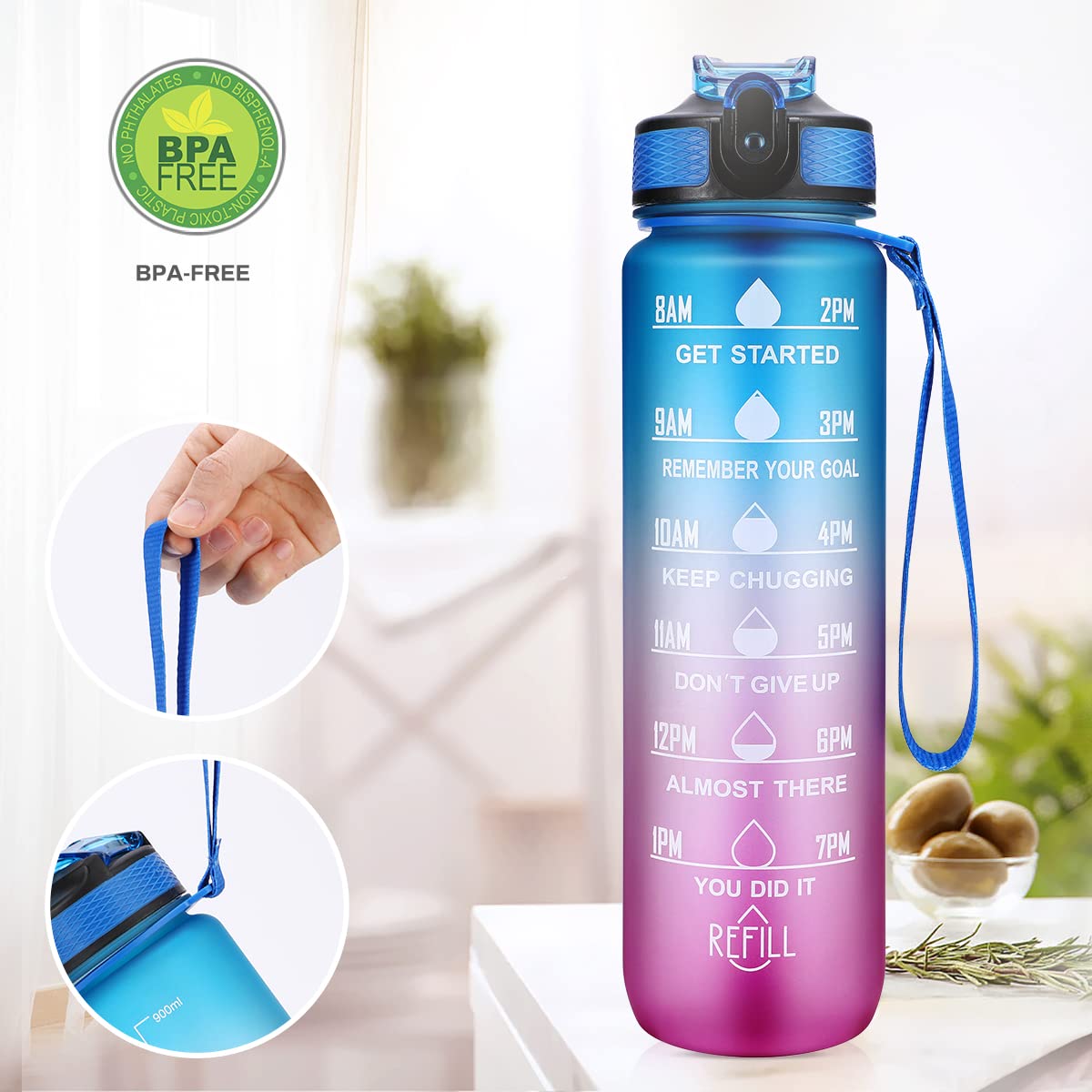 Grande Bouteille D'Eau | Bouteille D'Eau 1L Avec Marqueur De Temps Pour Grande Bouteille D'Eau | Bouteille D'Eau 1L Avec Marqueur De Temps Pour