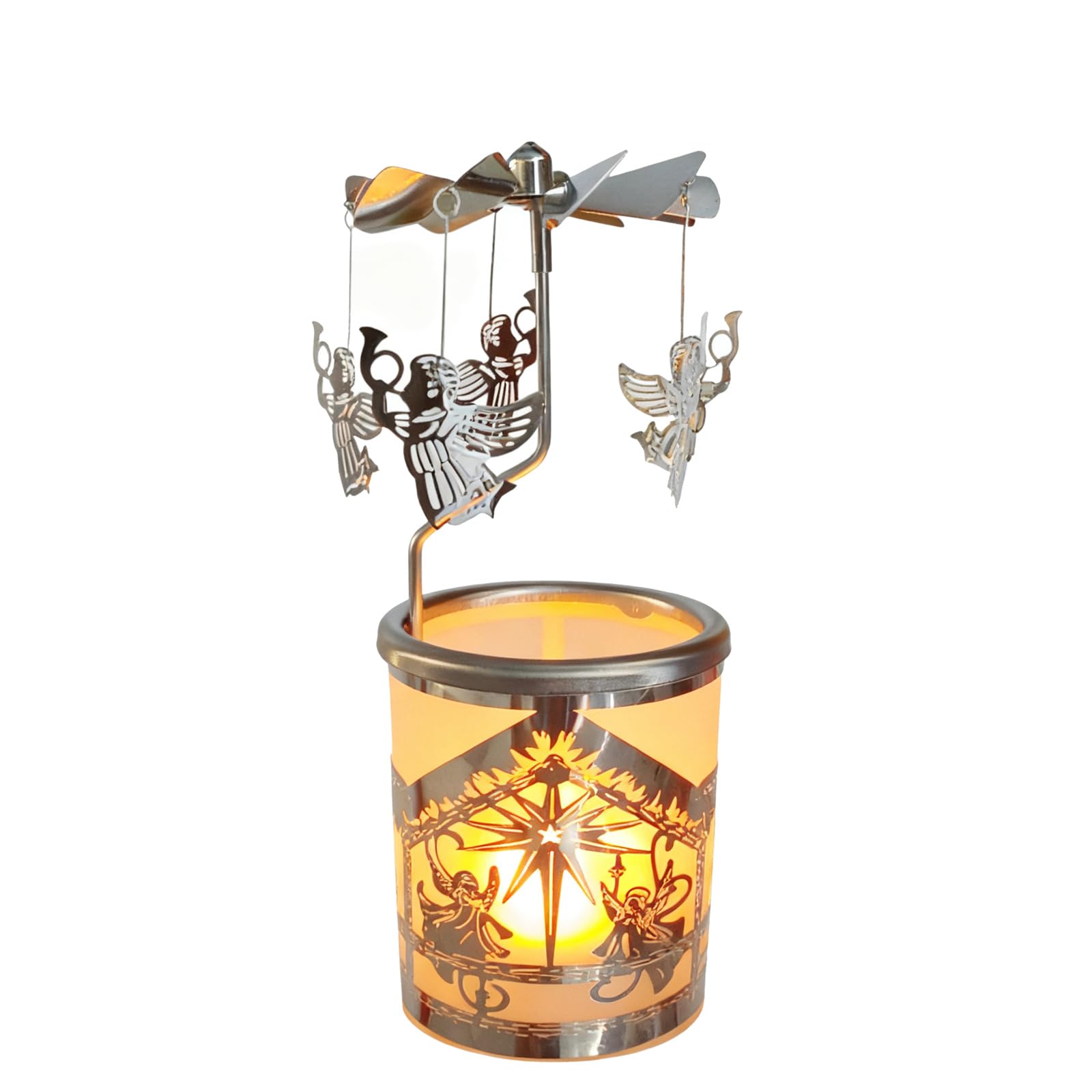 Qtnuerm Angel Rotating Tea Light Holder, 6.1 Inch Metal Candle Carousel, Christmas And Holiday Decorative Candle Holder (Angel)