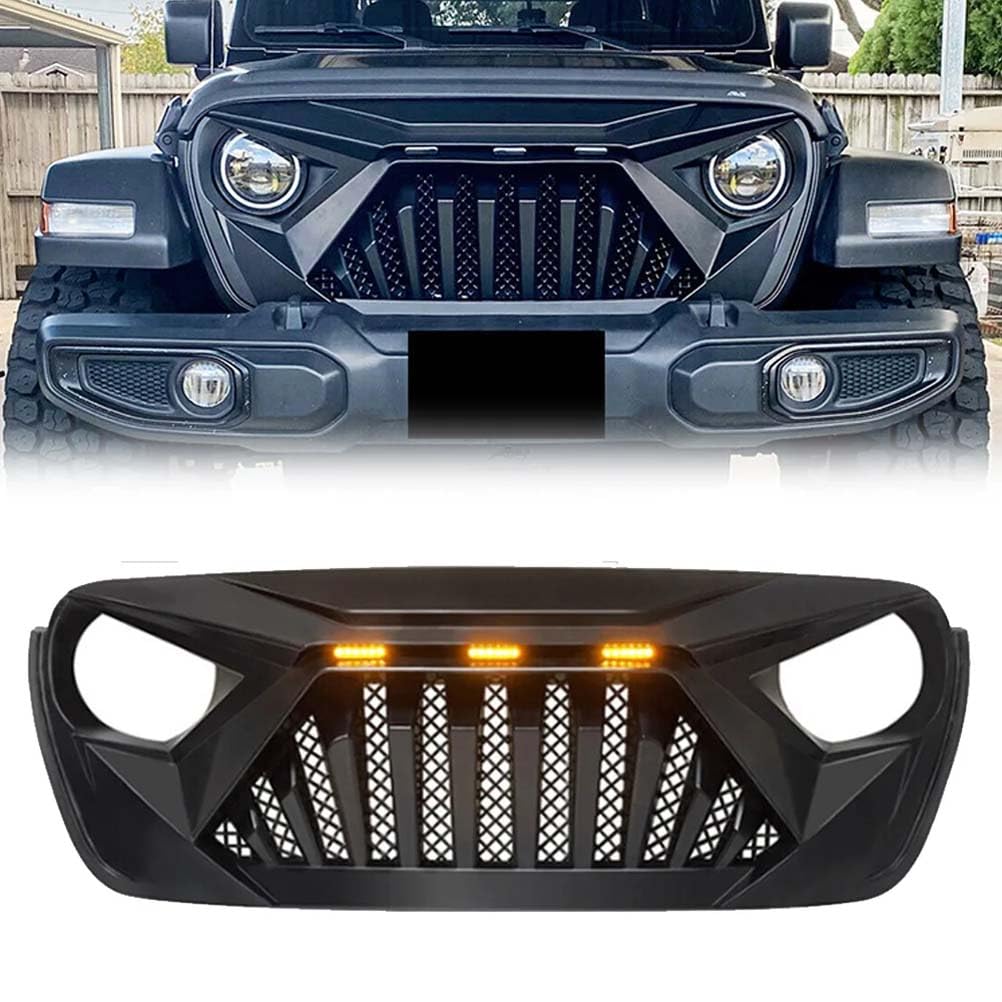 ABS Front Racing Grille For Jeep Wrangler JL & Gladiator JT 2018-2022 Bumper Grills Mask Cover Car Accessories Modified,with led lamp