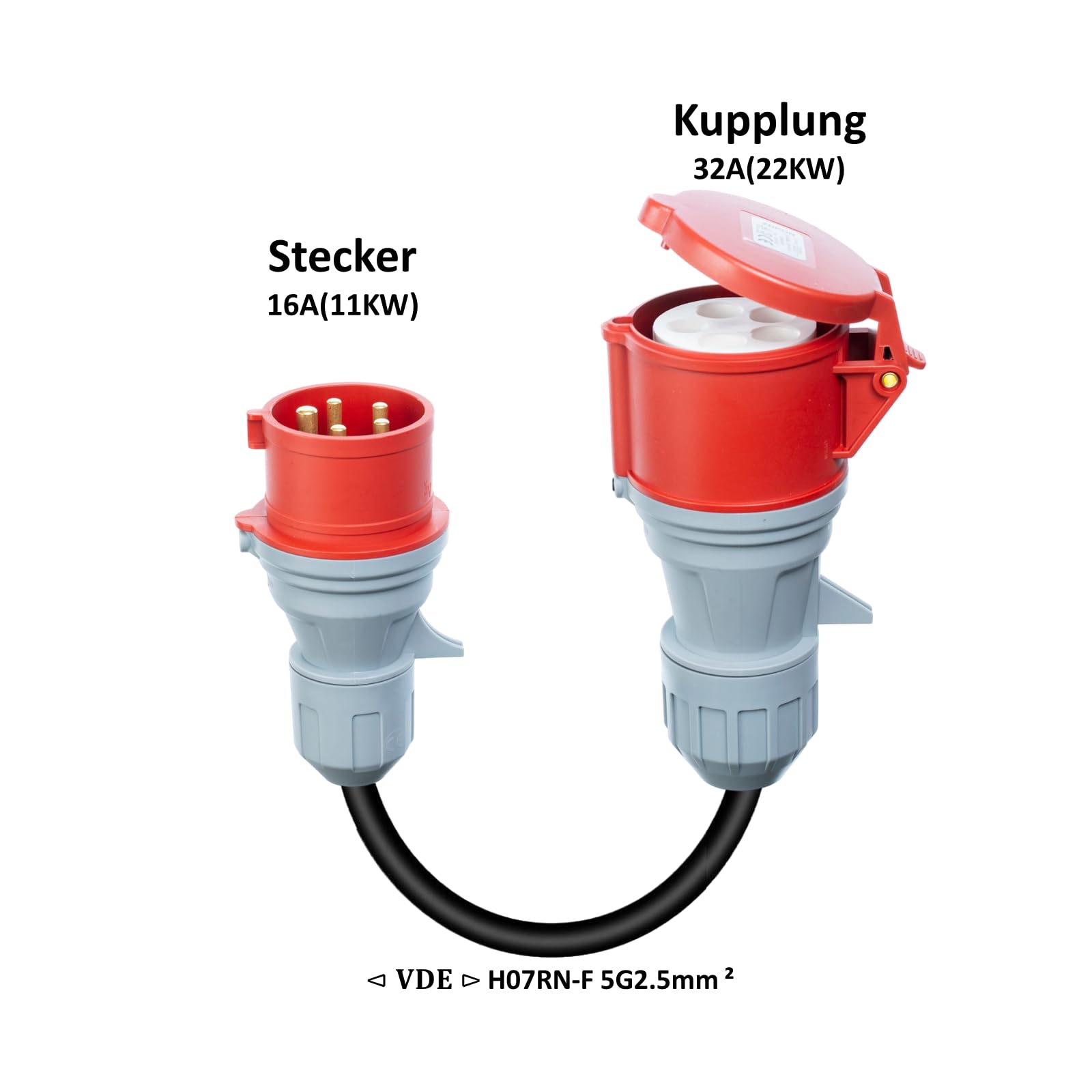 Adattatore per accoppiamento CEE 3 fasi da 16/32A a 32/16A, portatile, con copertura di protezione, impermeabile IP44, adatto per uso industriale e domestico (16-32)