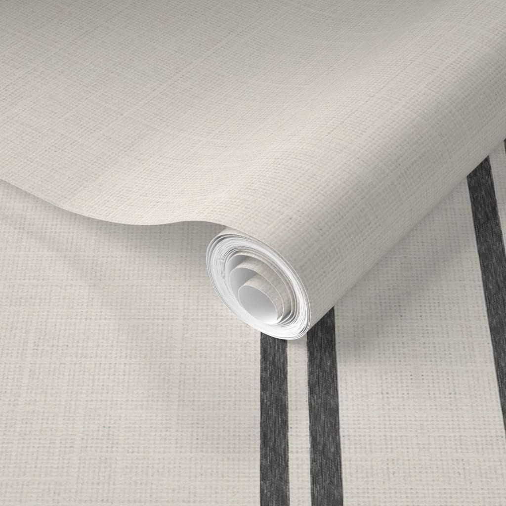 Removable Wallpaper Swatch - Farmhouse Minimal Ticking Stripe XL Scale Feed Sack Black On Natural Custom Pre-Pasted Wallpaper by Spoonflower