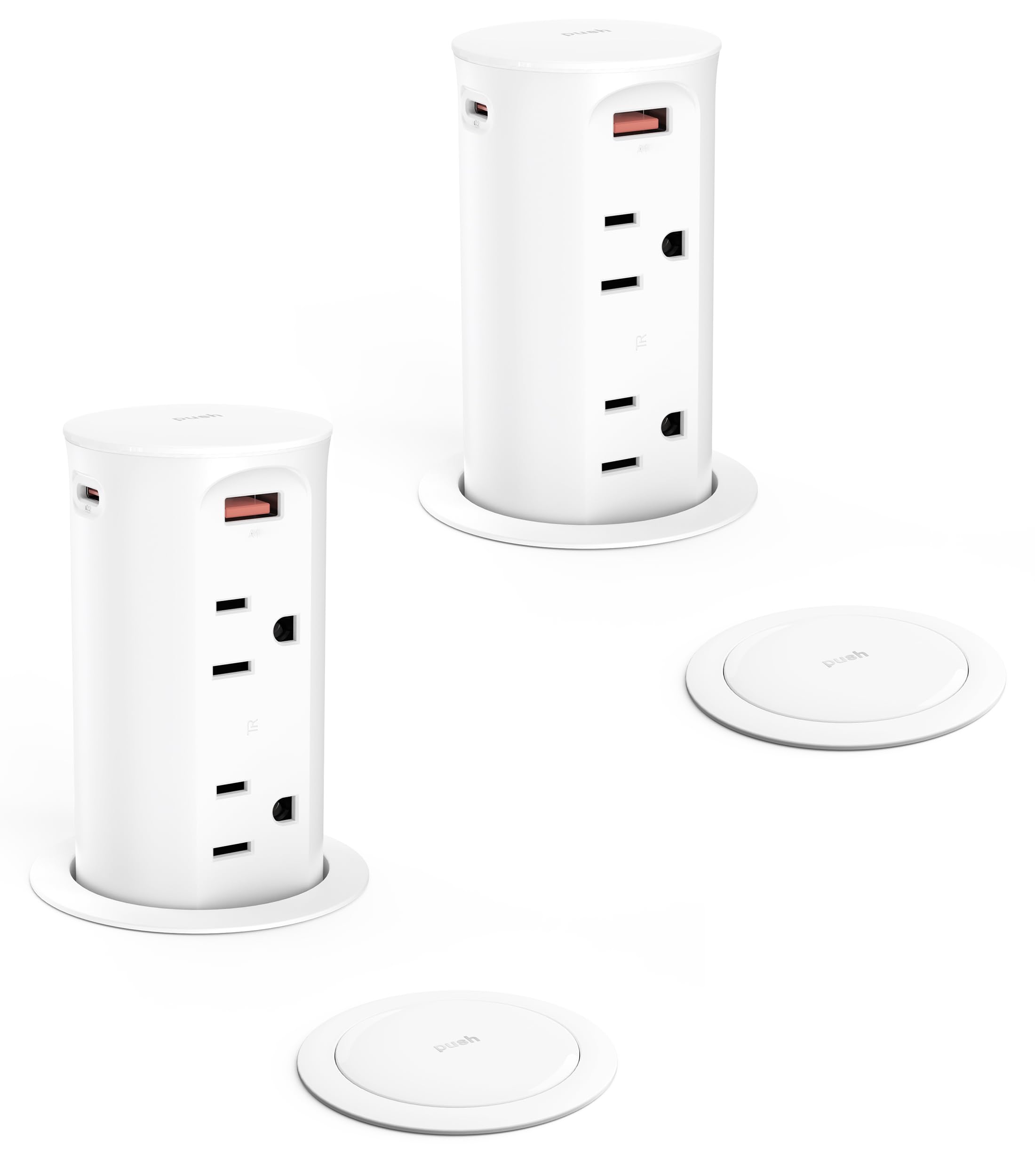Photo 1 of Jgstkcity 2.5 inch Hole Pop up Outlet for Countertop,20W USB C,4 USB Ports,4 Outlets 15Amp Receptacle Flush Mount,Space Saver Recessed Outlet,1875W,ETL Listed,2 PCS (White, 20W USB)