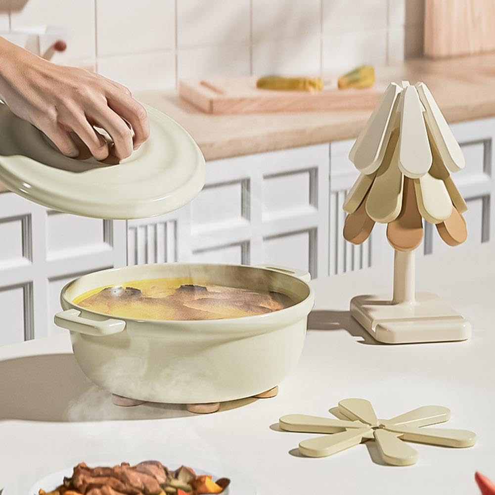 Set di sottopentola a forma di albero, teiera e presina, sottopentola decorativi per piatti caldi, sottobicchieri, albero con 3 sottopentola e 1 supporto per cucina