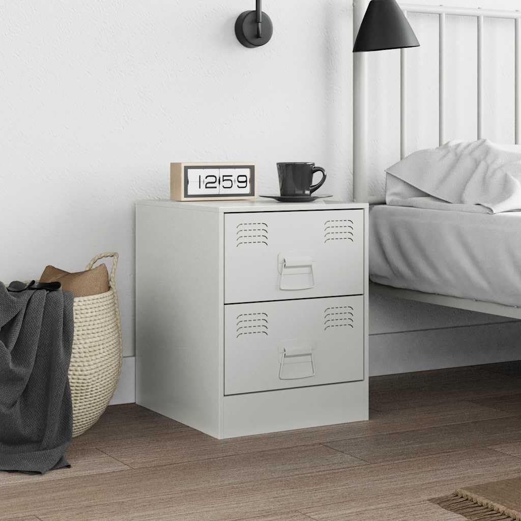 Acero laminado en frío diseño elegante almacenaje práctico Blanco 34 5 x 39 | Mesita de noche acero blanco 34,5x39x44 cm con dos cajones, moderna y resistente, organizador para dormitorio y salón