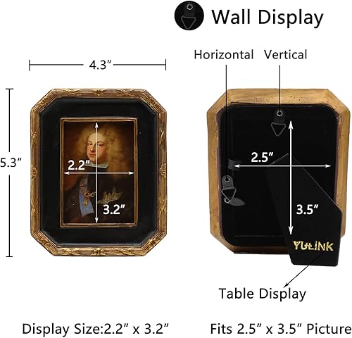 Miniatura 7 de Marco de fotos pequeño vintage marrón rústico de 2.5 x 3.5 pulgadas y mini marco de fotos negro y dorado antiguo de 2.5 x 3.5 pulgadas, paquete