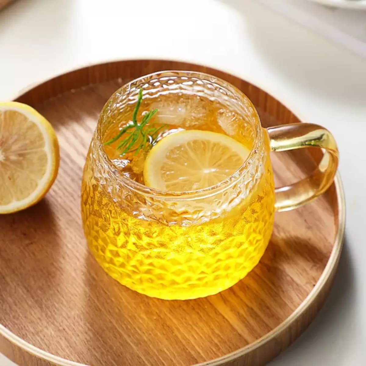 Shivaaro Tea and Coffee Cup Glass Mug with Golden Handle Set of 2 Used for Tea, Coffee, Green Tea, Herbal Tea, Lemon Tea Cup (Microwave Safe) (410 ml) 2