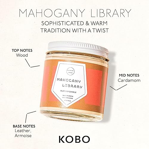 Miniatura 2 de KOBO Vela de biblioteca de caoba (4 onzas) | Colección Pastiche | Vela de soja 100% pura | Vela perfumada totalmente natural, vertida a mano en
