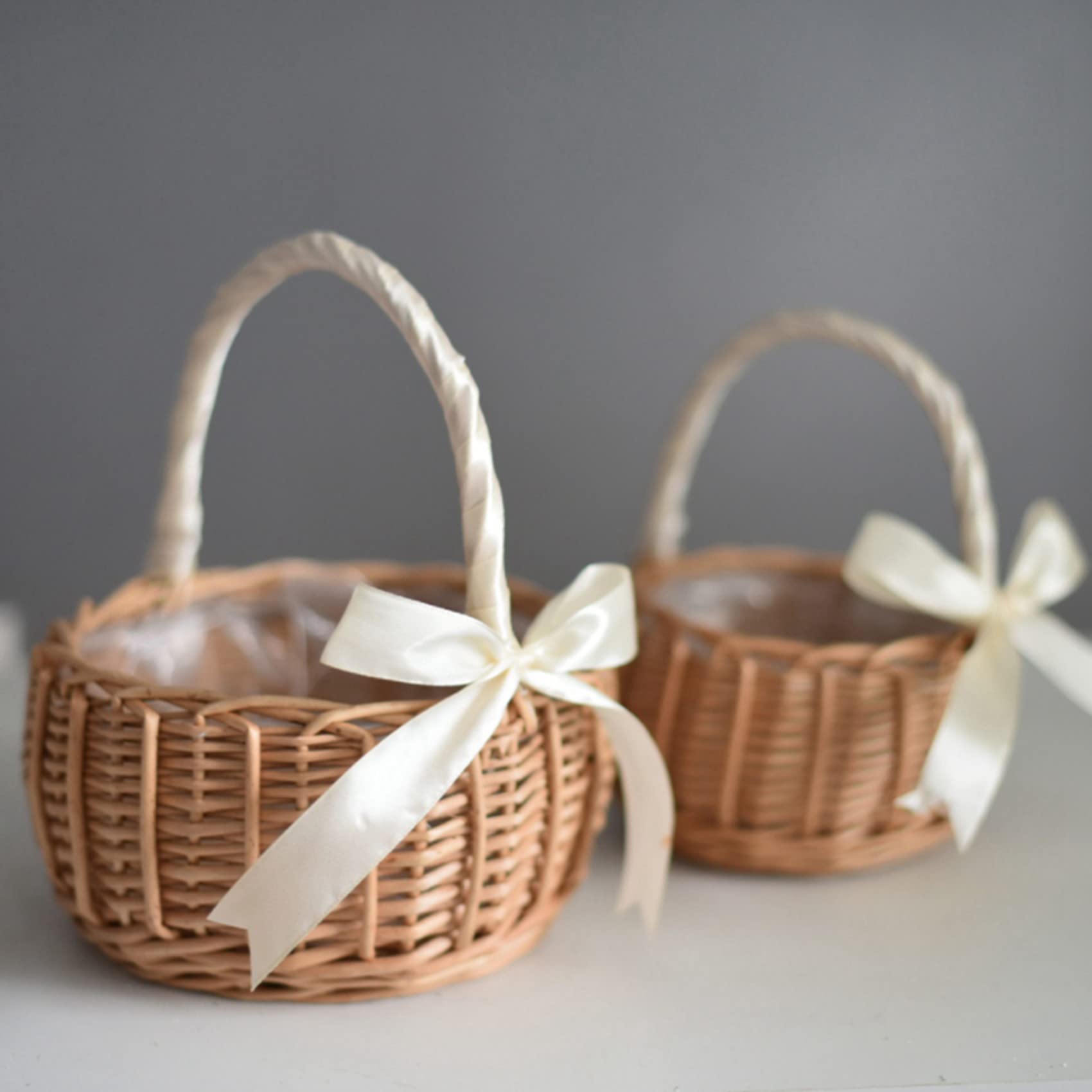 4X Gewebter Blumen Korb Rattan Aufbewahrung Korb Blumen MäDchen Hand Korb Handgemachter Blumen Korb mit Schleife, S.