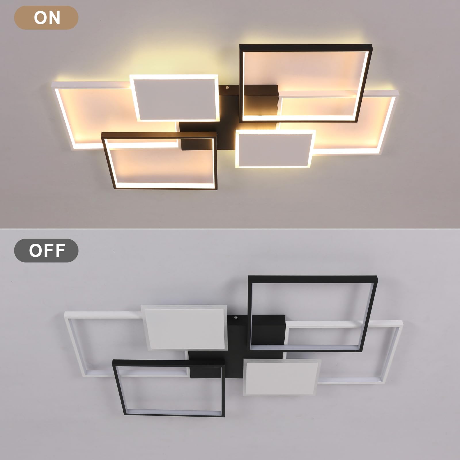 Plafoniera LED da Soffitto 110CM, 72W 8100LM Lampada Dimmerabile con Telecomando, 3000K-6000K, per Camera da Letto, Cucina, Soggiorno, Studio, Nero+Bianco