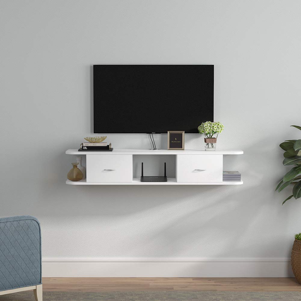 Floating TV Shelf, Tribesigns White Wall Mounted Media TV Stand Console