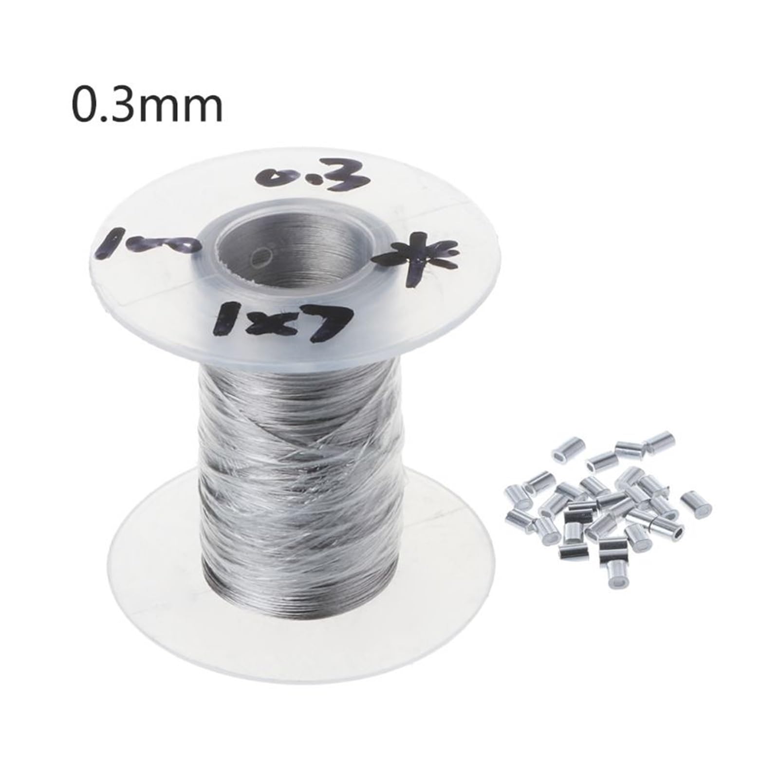 Lina stalowa, Lina stalowa ze stali nierdzewnej 304 1x7 100 metrów srebrna 0,3-0,5 mm z 30 aluminiowymi tulejkami(0.5mm)