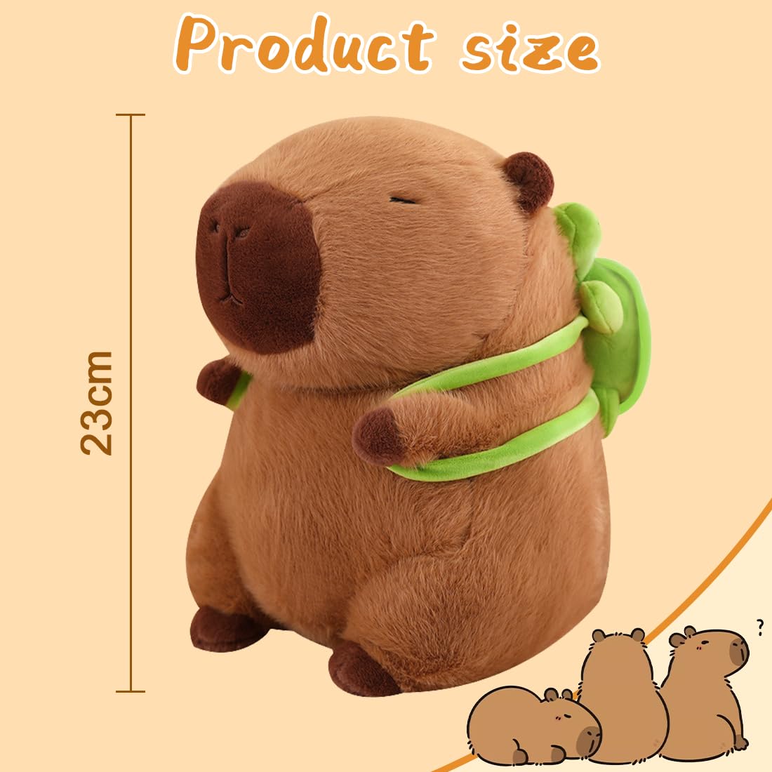 Capibara Peluche, 23 cm Peluche Capybara Bambola, Simpatico Capybara Plush, Pupazzo Kapibara Cute, Simpatico kapybara Plush, Capibara Peluche Giocattolo con Zaino di Tartaruga per Ragazzi Ragazze