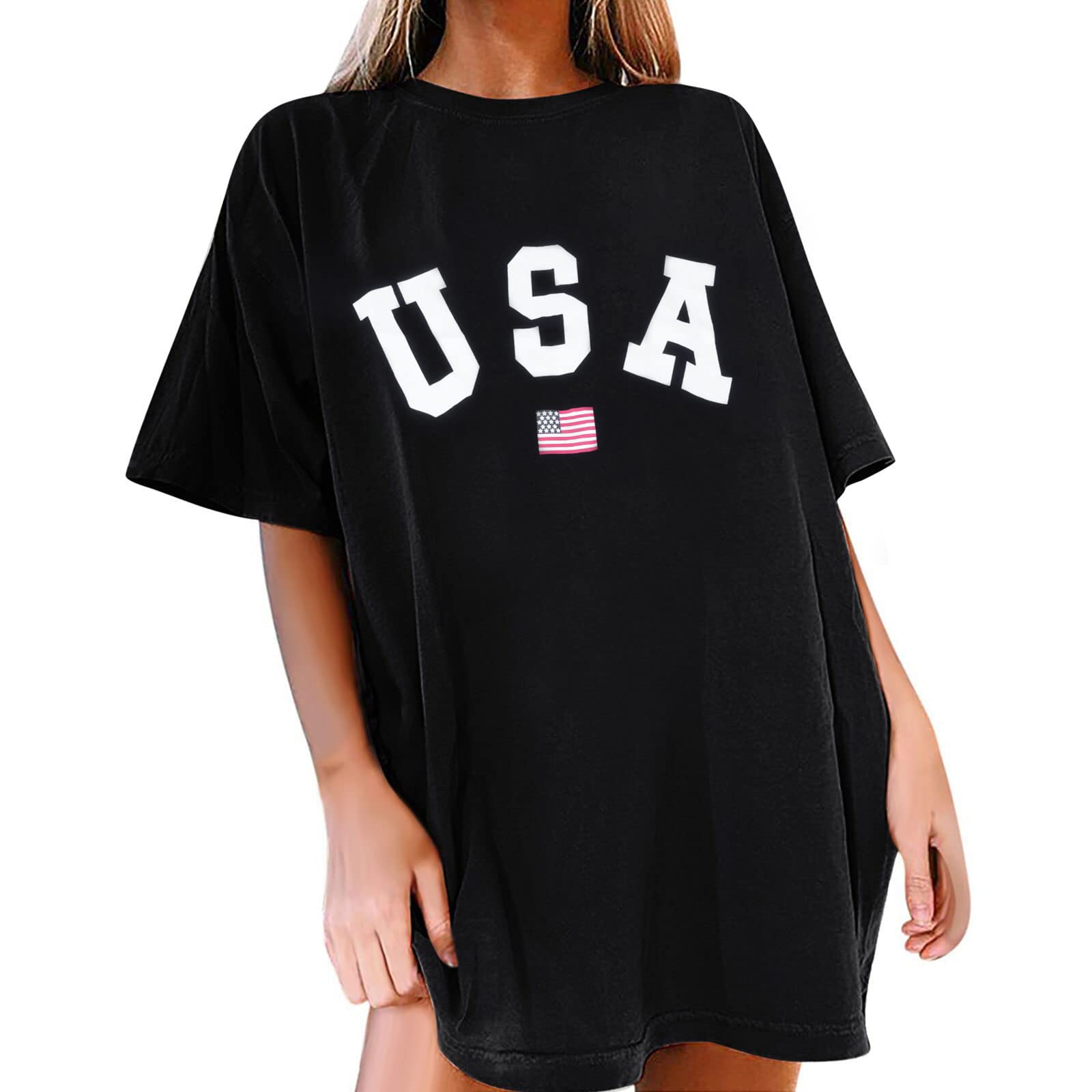 FenxxxlWomens Round Neck Oversized Tshirts Loose Casual Summer Shirts Junior Tops Boyfriend Graphic Tees