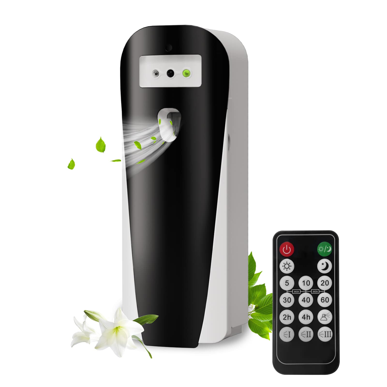 Automatic Air Freshener Dispenser with Remote, Programmable Wall Mounted/Freestanding LED Fragrance Dispenser, Aerosol Spray Perfume Dispenser for Home, Bathroom, Hotel, Office