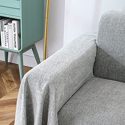 Plaid Textured Chenille Sofa Covers Universal Couch Cover For Dogs Cats Living Room Furniture Protector Sofa Covers For 3 Cushion Couch Sectional Couch Covers With Tassel (Xx-Large, Light Grey) #TOP7