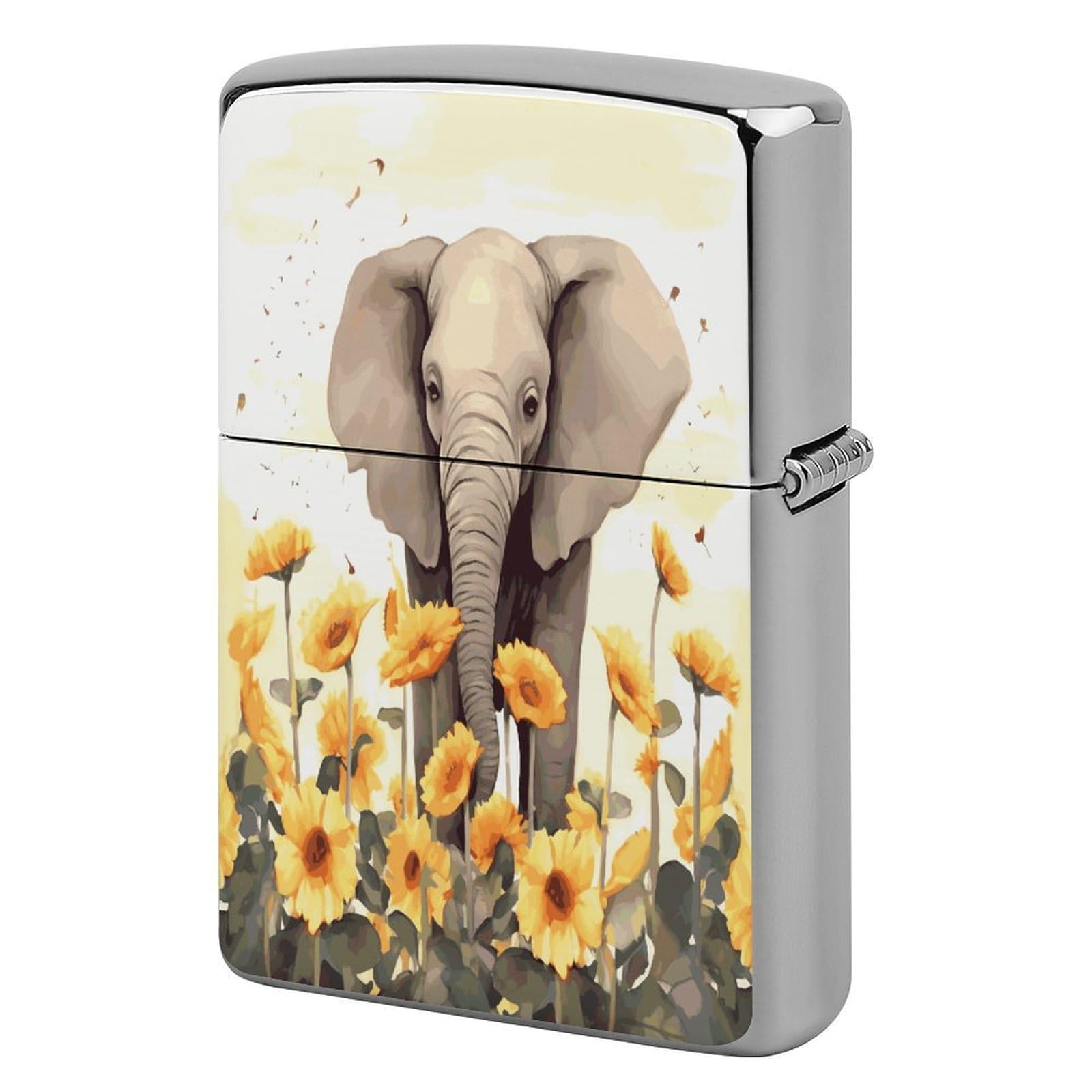 Fodpand Style Elephant And Sunflower Metal Lighter Case Cover Lighter Sleeve