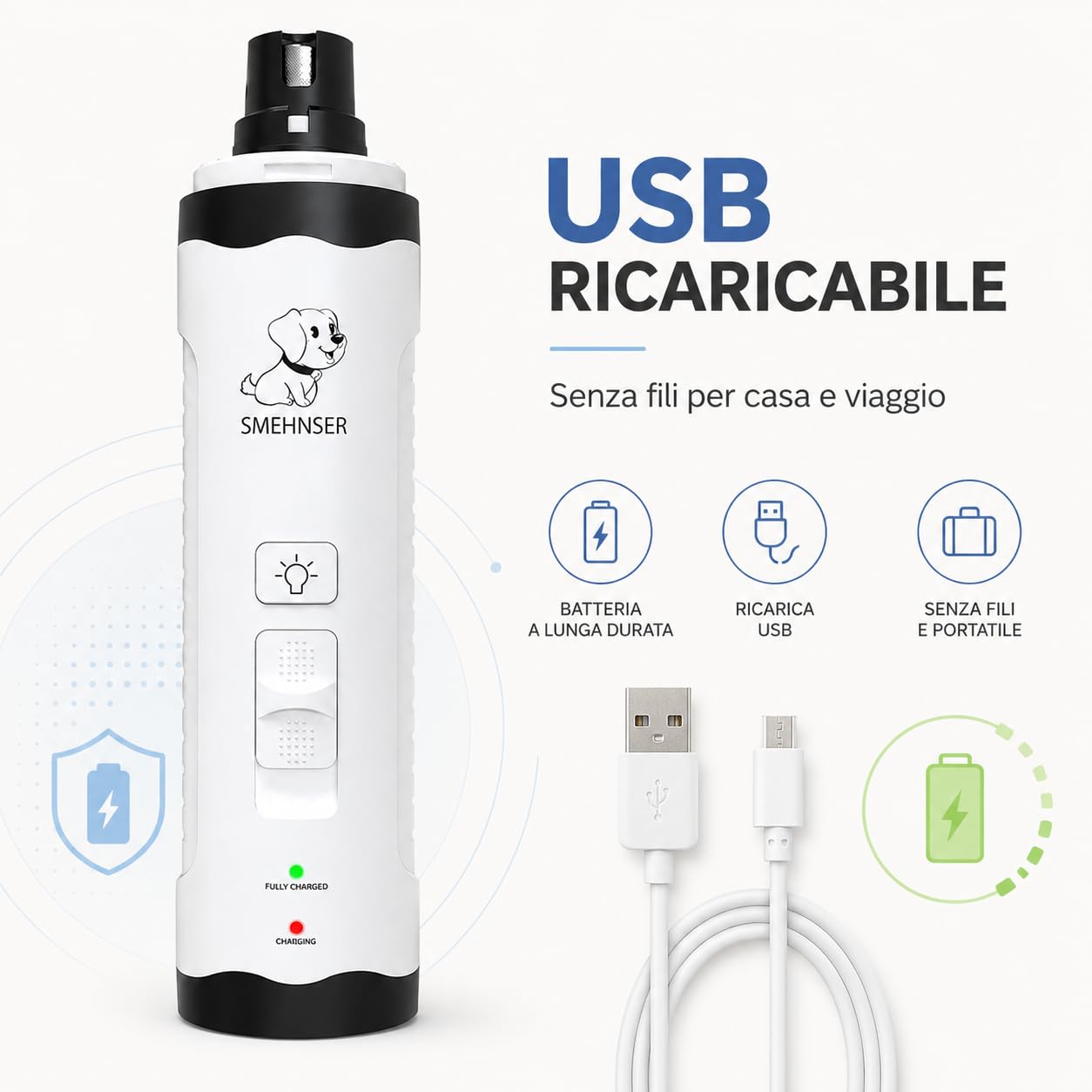 Hiwoof Smooth Groom Lima per Unghie Cane Elettrica Silenziosa con Luce LED per Cani Piccoli Medi Grandi E Gatti