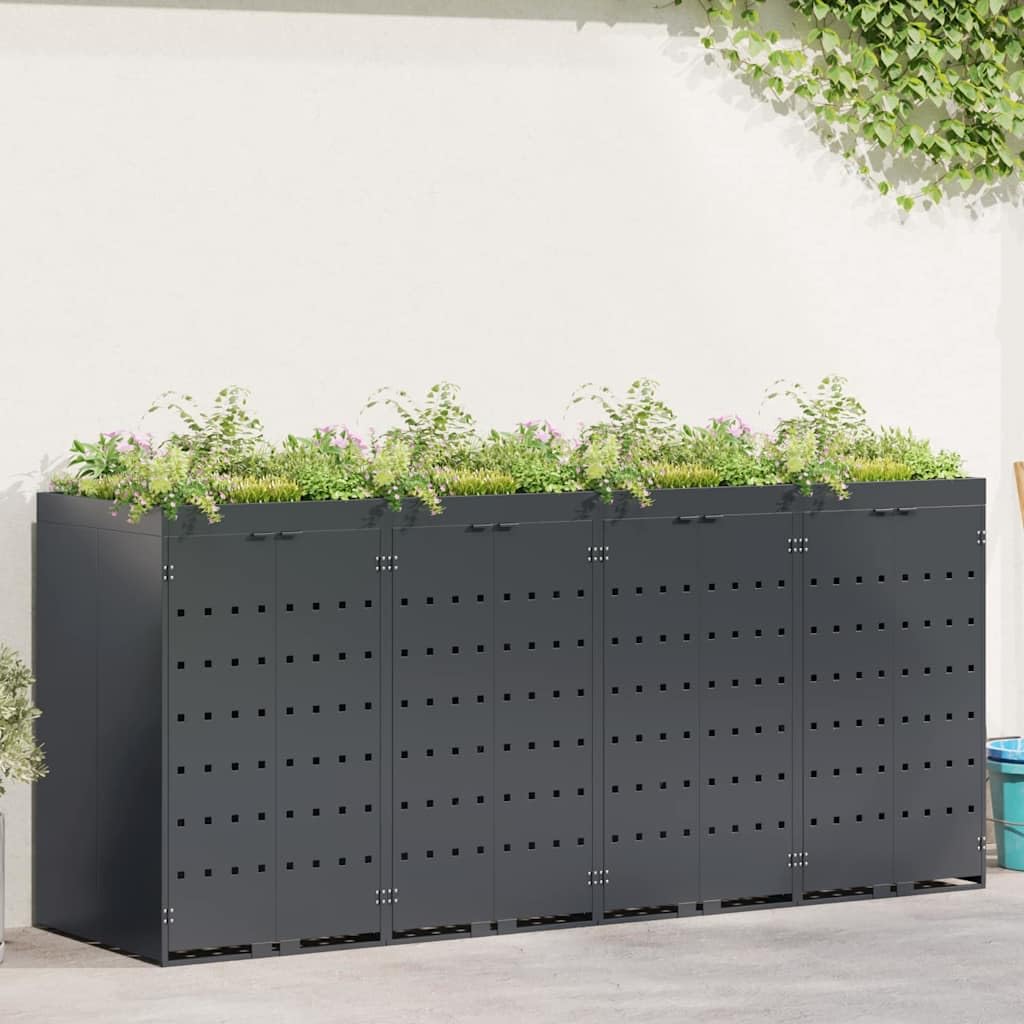 Genérico Almacenamiento de Cubos Wheelie para 4 Cubos Antracita,Casa y jardín,Productos del hogar,Accesorios para contenedores de residuos,Soportes para contenedores de residuos-3394745
