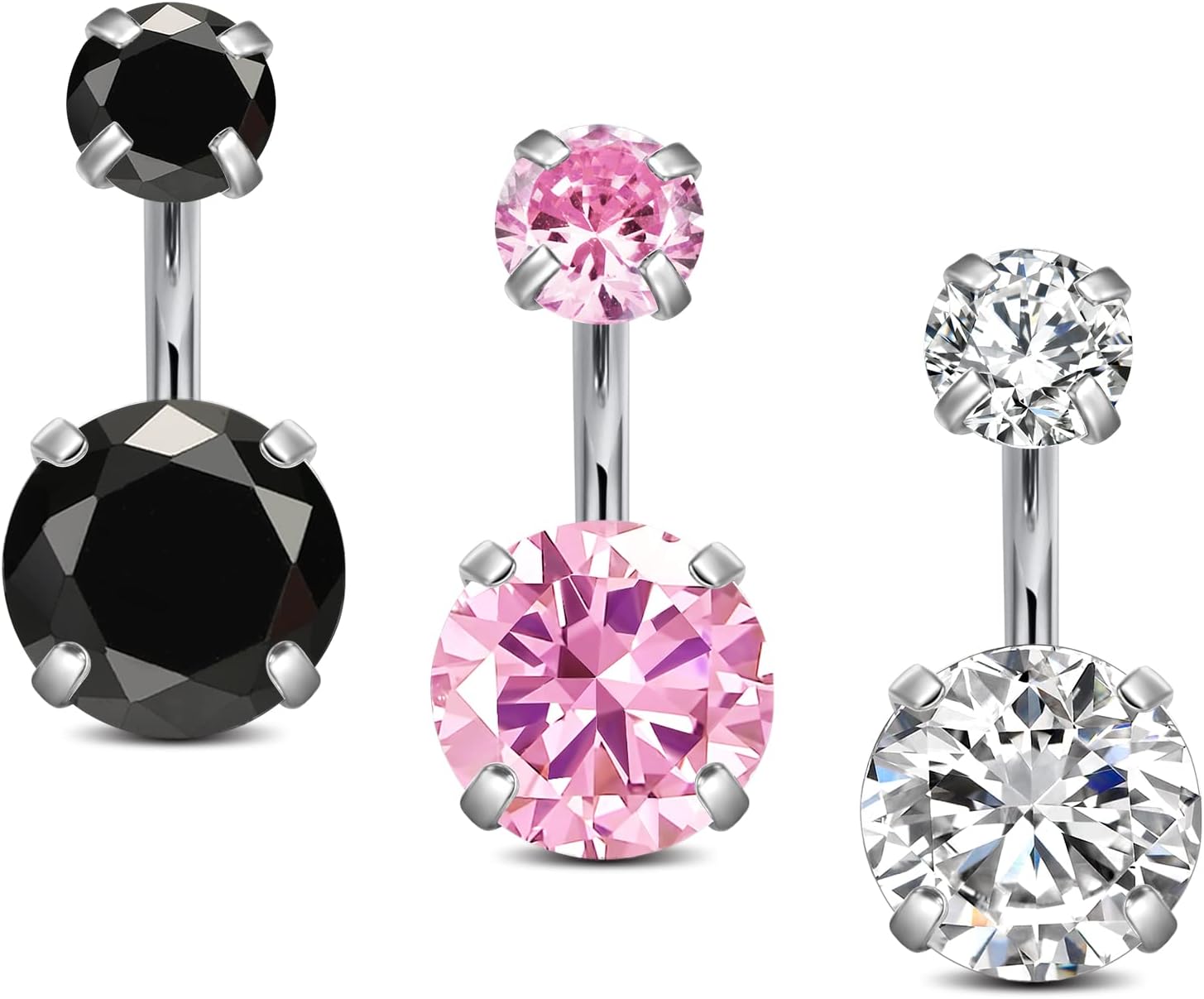 Incaton 14G Belly Button Ring Surgical Stainless Steel Round Cubic Zirconia Navel Barbell Belly Rings For Women 6/8/10/12mm