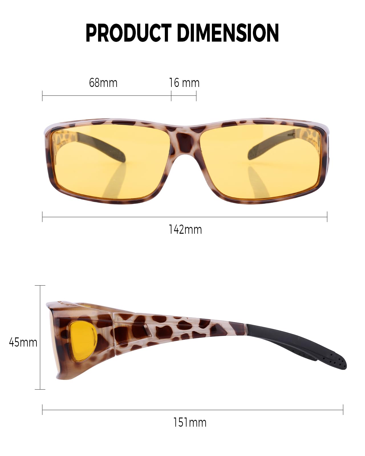 Nachtfahrbrille für Männer und Frauen, passt über Sonnenbrille, blendfrei, polarisiert, HD-Nachtsichtbrille, 06 Braun/Gelb Nachtsichtlinse