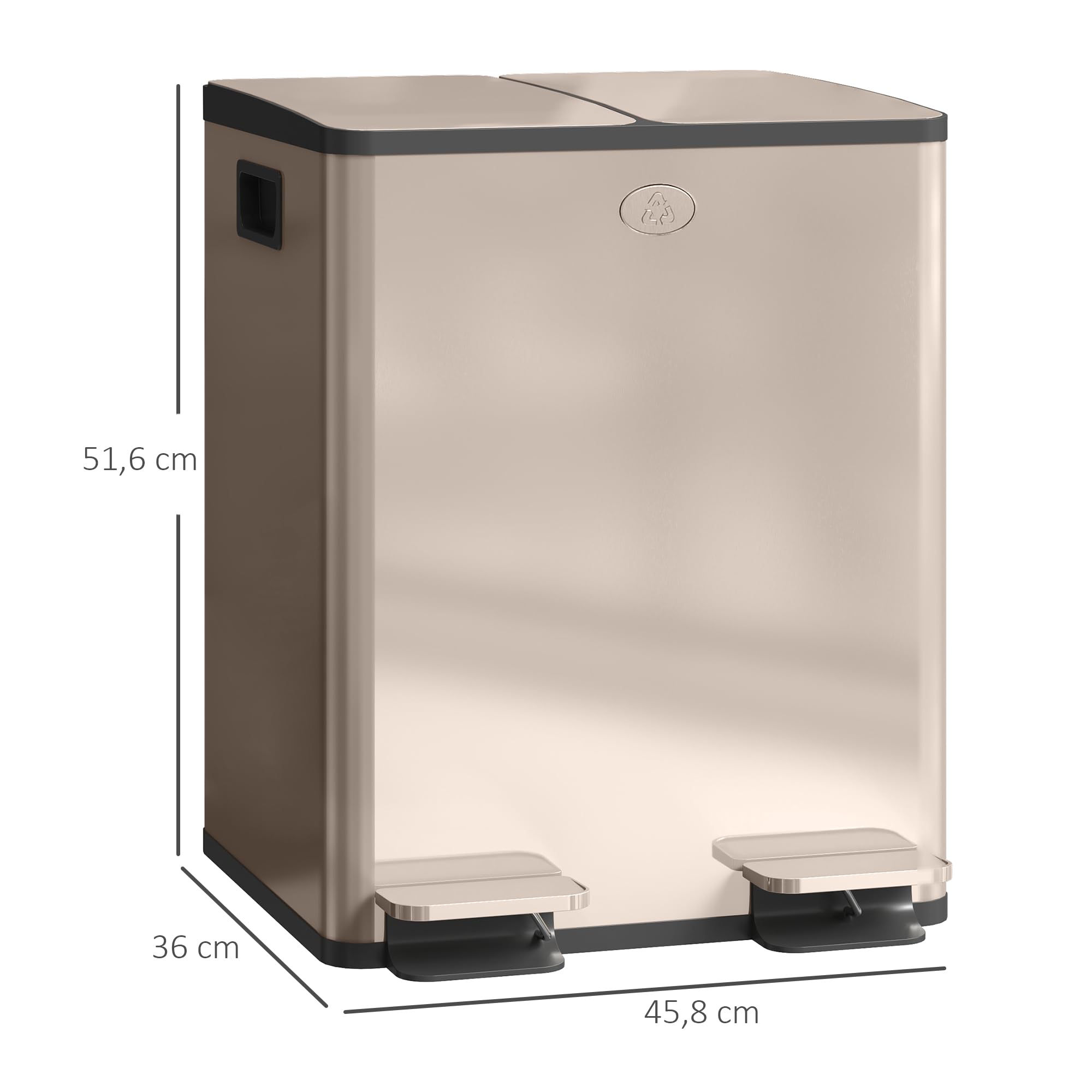 HOMCOM Bidone doppio 2x20L Acciaio inox Soft-close Oro