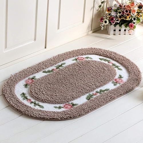 Miniatura 3 de vctops Elegante tapete de baño con diseño de rosas y flores, tapete de bienvenida para cocina, suave, antideslizante, absorbente, ovalado, verde, 18