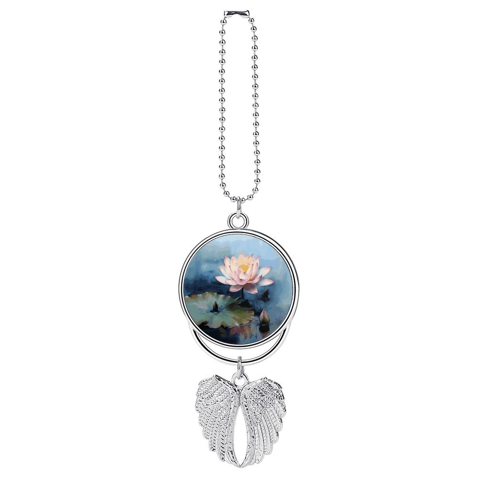 Lotus Flower Painting Car Pendant Hanging Swing Auto Rear View Mirror Hanging Car Rear View Mirror Charm Truck Hanger Ornament Charm for Car Rear View Mirrors Accessories
