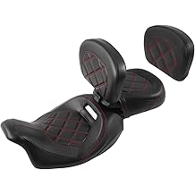 Seat Cushion Motorcycle Low-Profile Rider Seat 2-Piece Two Up Rider Passenger Seat and Sissy Bar Backrest Pad For Harley Touring CVO Road King Street Glide Road Glide Electra Glide 14-23 Black Red