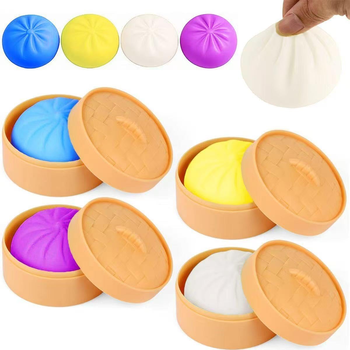 Dumpling Stress Balls 4 Pack, Soft Squeeze Fidget Ball, Stress Relief Ball for Party Favors and Relaxation Gifts