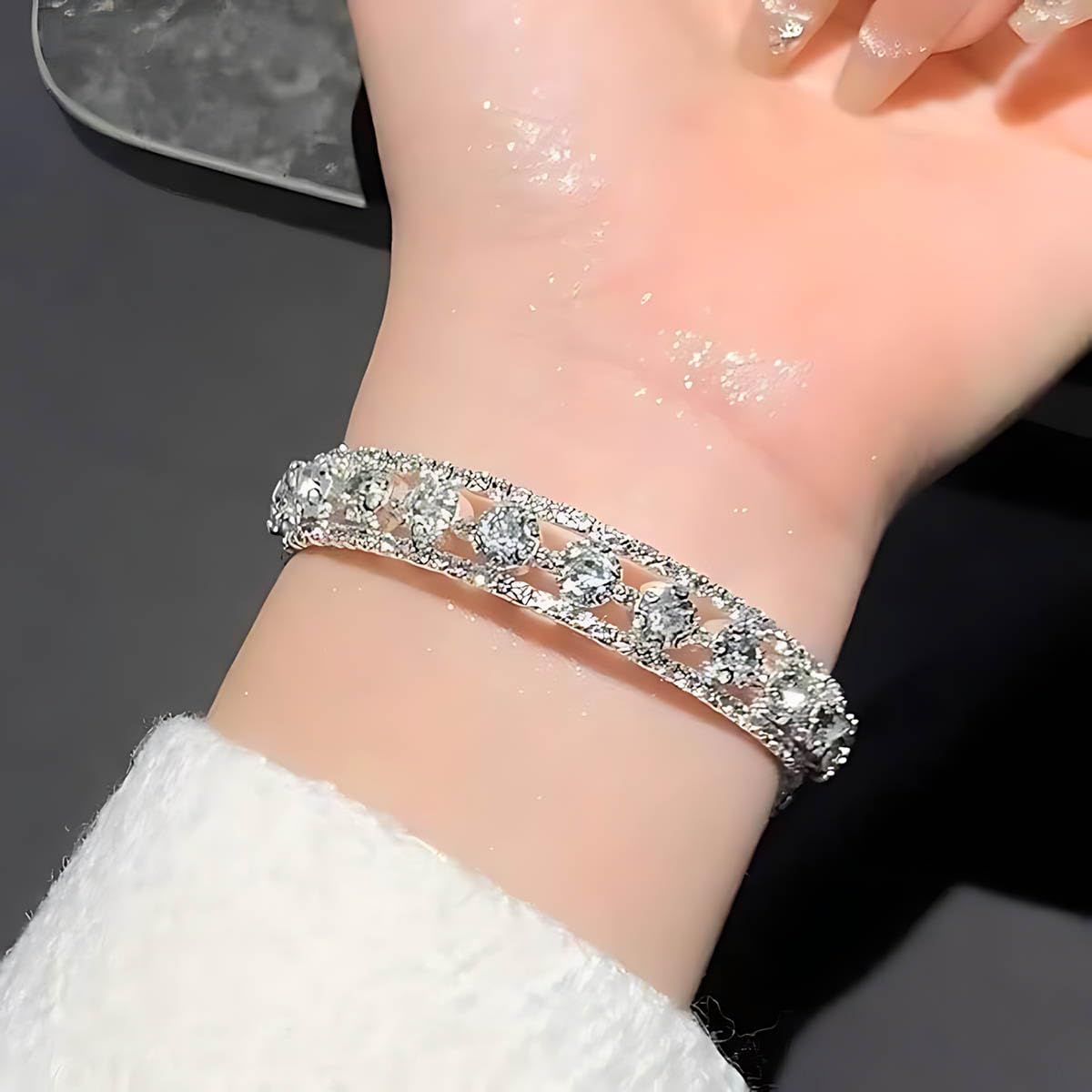 Bracciale da donna con cristalli, per matrimonio, aperto, elegante gioiello