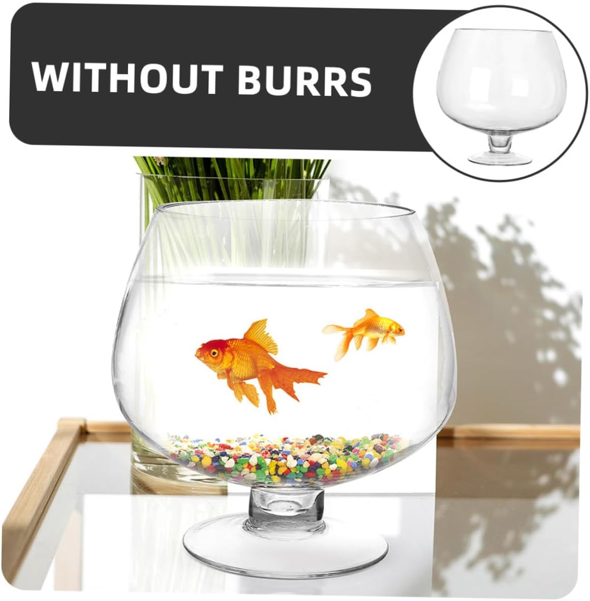 Kisangel Glass Fish Bowl Vase 5000ml Desktop Goldfish Tank Small Aquatic Plant Aquarium Natural Fish Tank for Home Office Decor