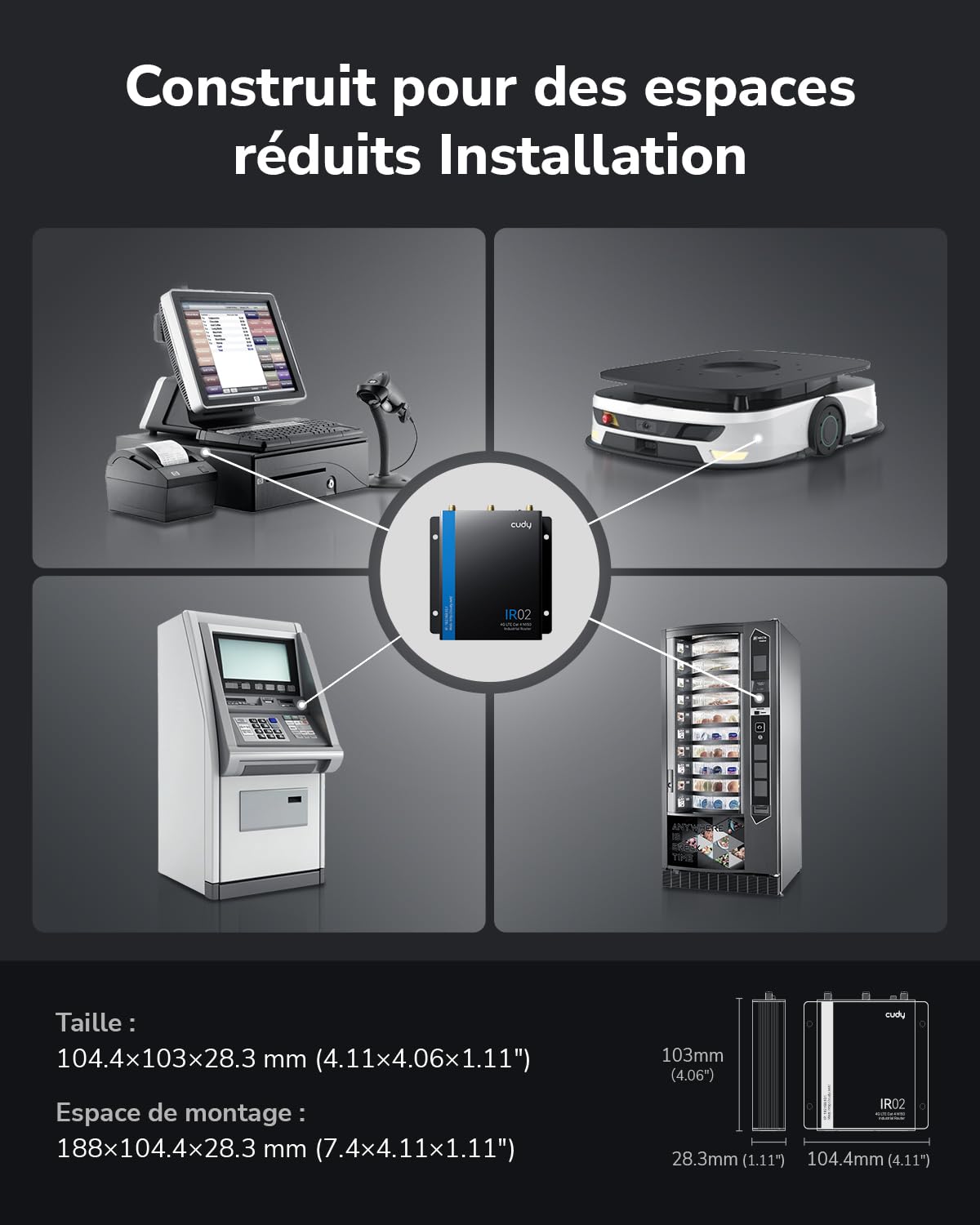 Cudy Routeur Wi-FI Industriel 4G LTE Cat 4 N150, RS232/485, E/S, IR02 | Boîtier métallique IP30 avec une plage de température de fonctionnement comprise entre -40 et 75 °C et une protection CEM de