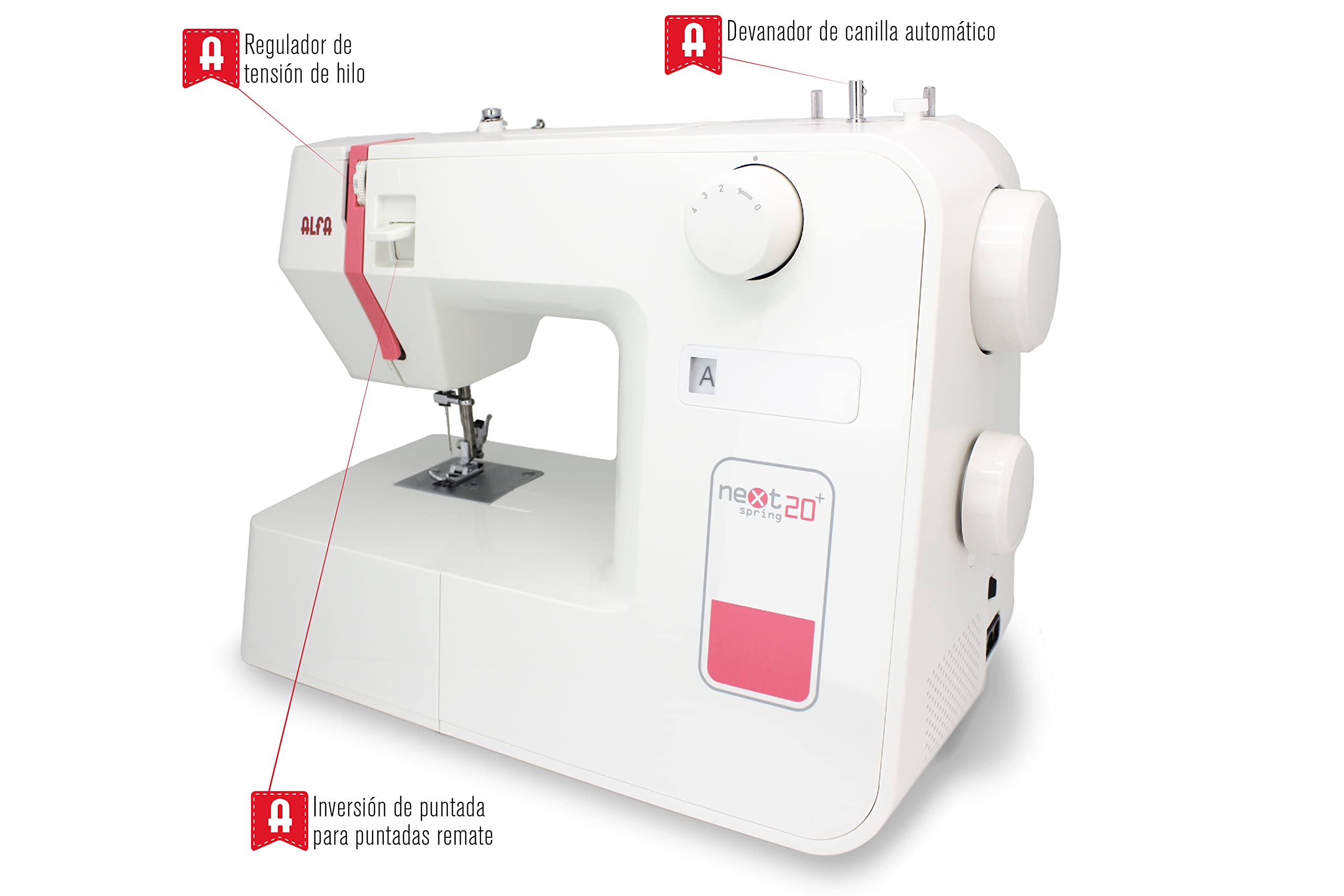 Alfa Next 20 Spring+ Maquina de Coser, Rosa Coral, 30 x 19 x 37 cm