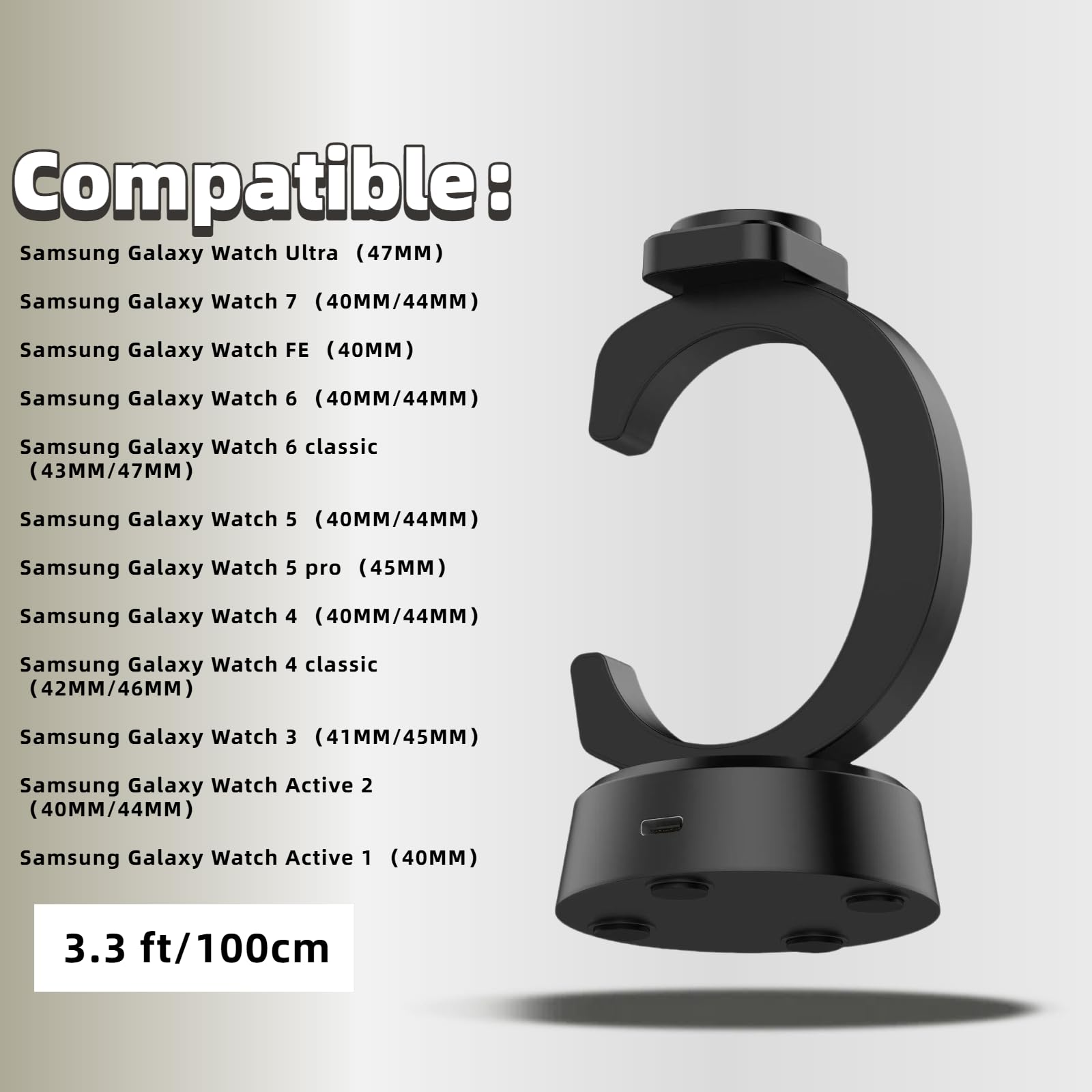 Dock di ricarica compatibile per Samsung Galaxy Watch Ultra 47mm/7/6/5 Pro/4/3/Active 2 - Supporto per cavo di ricarica di ricambio USB
