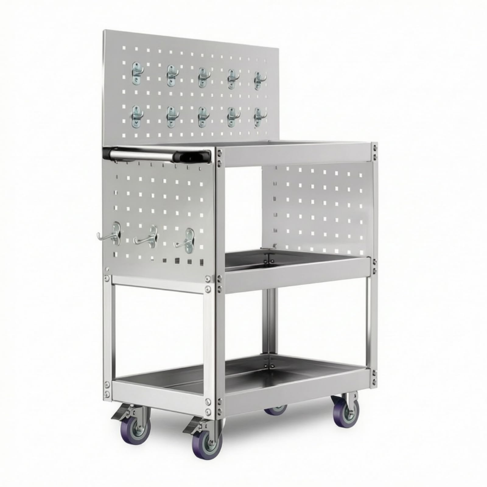 Carrello Portaelementi in Acciaio Inox con Ripiani a Vassoio E Telaio Rettangolare Aperto per Riporre Viti E Utensili in Officina Meccanica E Ambiente Artigianale, 66 35 75cm, style to 2