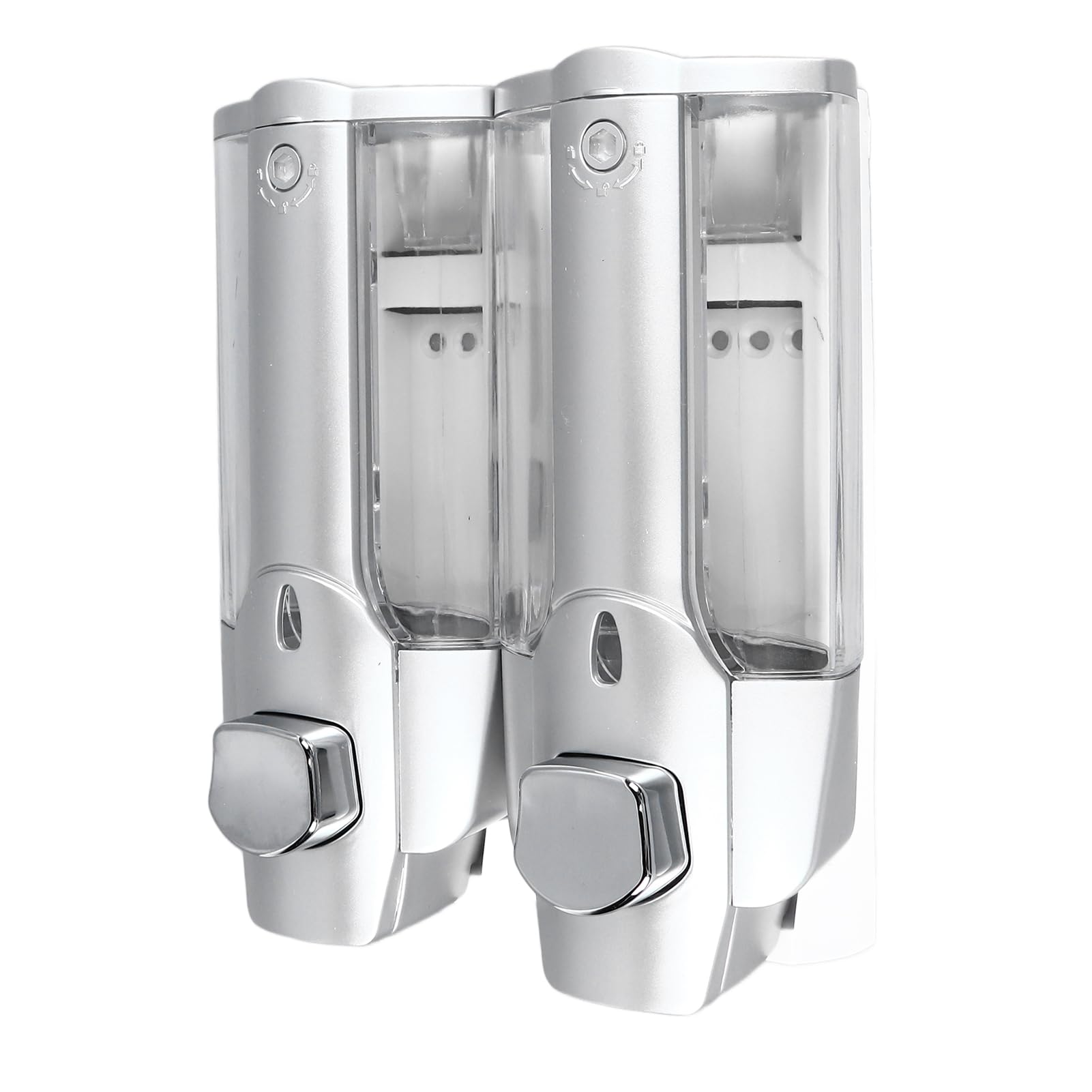 Silver Double - Press, Press Type Type Liquid Distributor with Wall Mounting for Home Hotel Use, Transparent Bottle Made of Plastic, 1 X +2 X