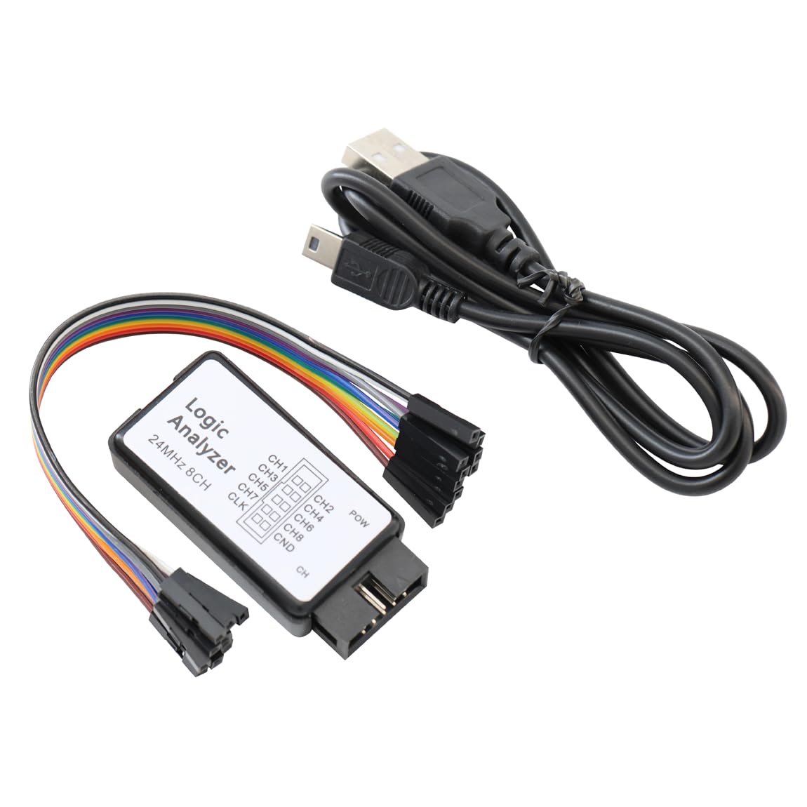 Analyseur logique USB 24 MHz Outil de débogage pour microcontrôleur Logic Analyzer 8 canaux UART IIC SPI Avec 12 pinces de test Et câble USB pour Arduino pour ARMFPGA